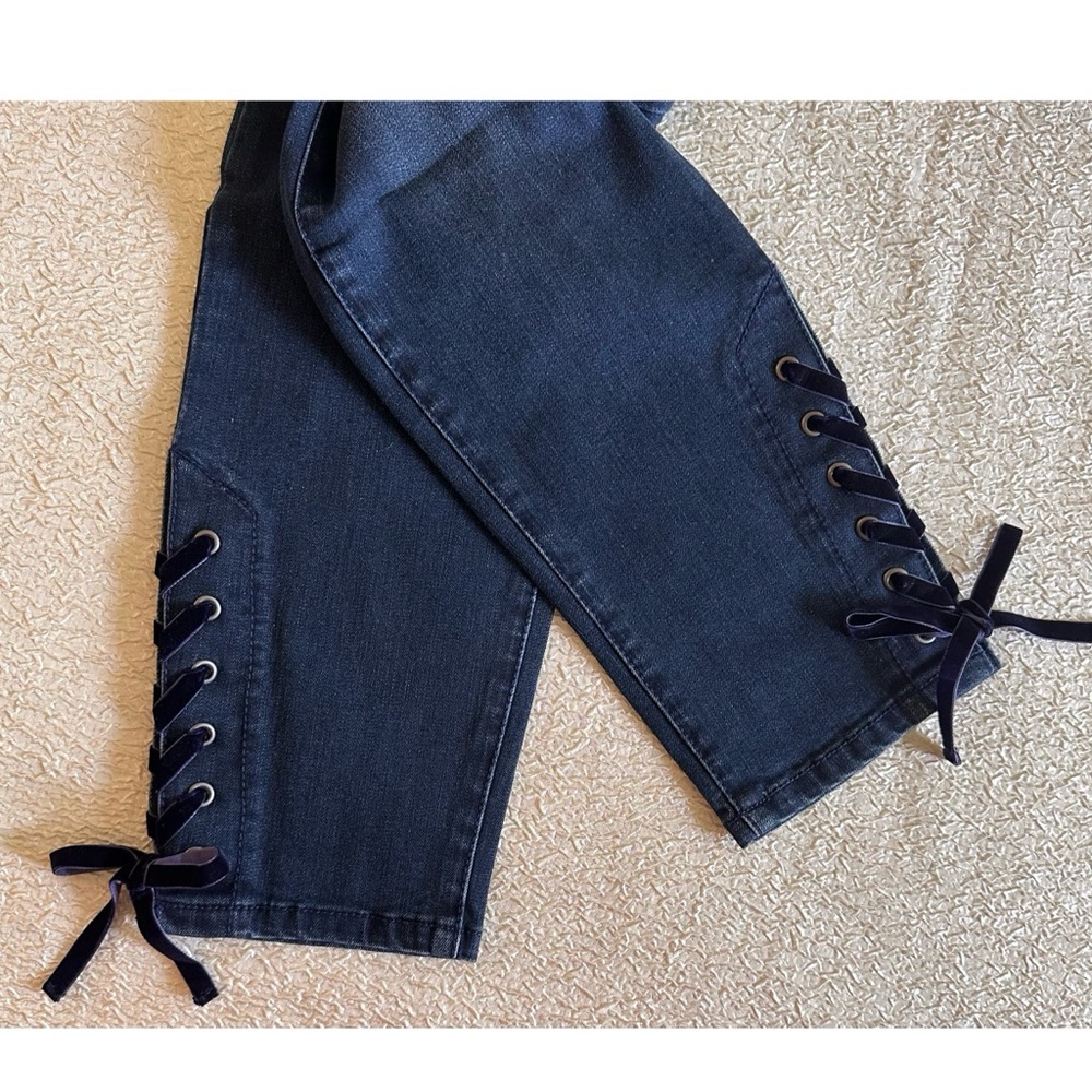 Crown & Ivy Skinny Jeans with Velvet Lace-up Bow NWOT